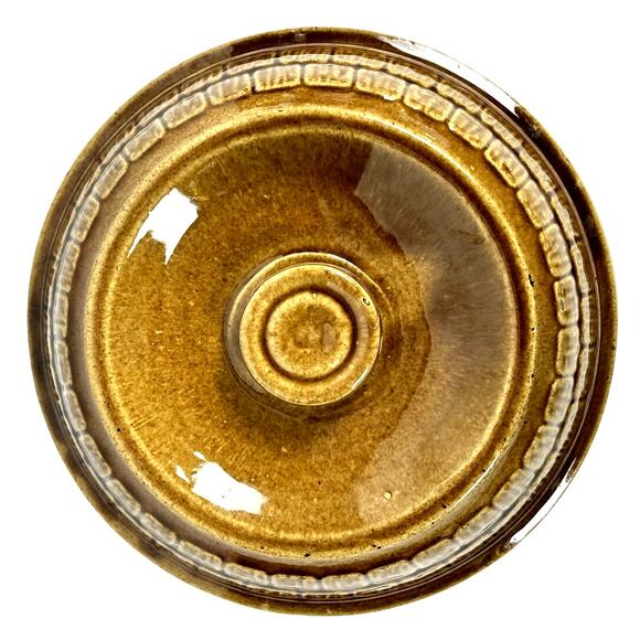 Mid 20th Century USA 9" Round Tureen Bowl Casserole w/Lid Brown Shingle Pattern - Picture 4 of 9